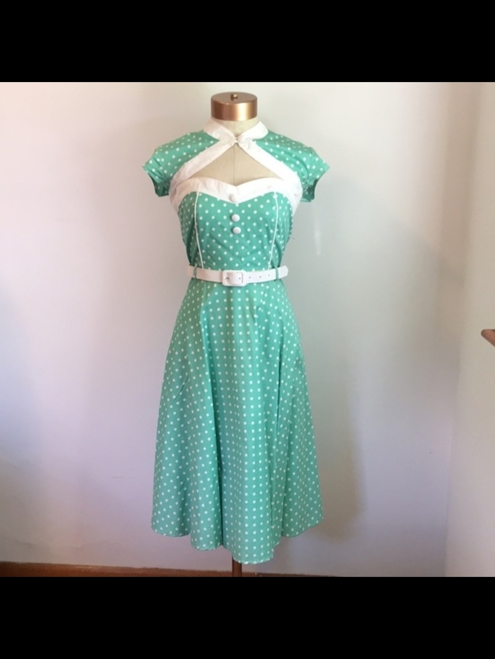 Hell Bunny Vintage-Inspired Mint Polka Dot Fit & Flare Dress Pinup
